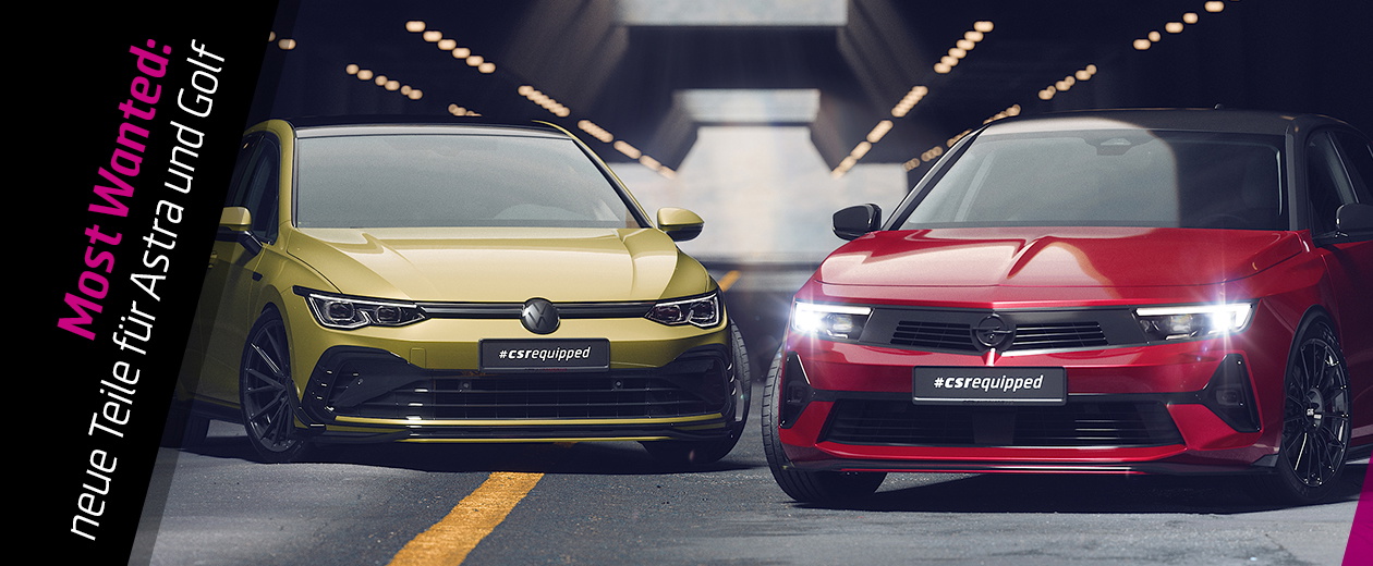 VW Golf 8 und Opel Astra L mit Frontspoiler, Schweller, Diffusor und Heckspoiler